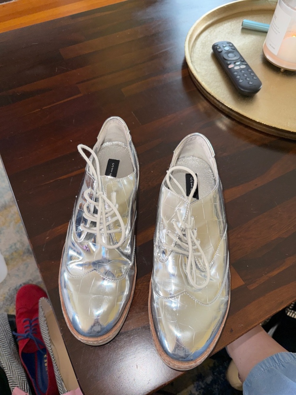 Steven By Steve Madden Metallic Silver Lace-Up Oxfords